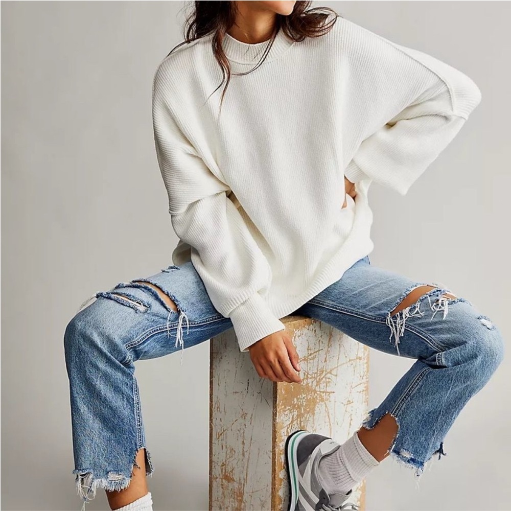 NWT Free People Easy Street Tunic Sweater in color Painted White